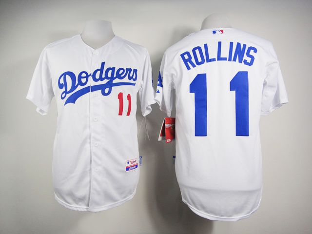 Men Los Angeles Dodgers 11 Rollins White MLB Jerseys